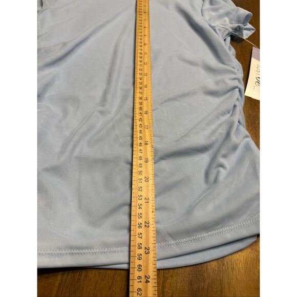 Just Be Women’s Short Sleeve Powder Blue Mesh Ruched Top Stretchy Size Medium - Picture 6 of 6